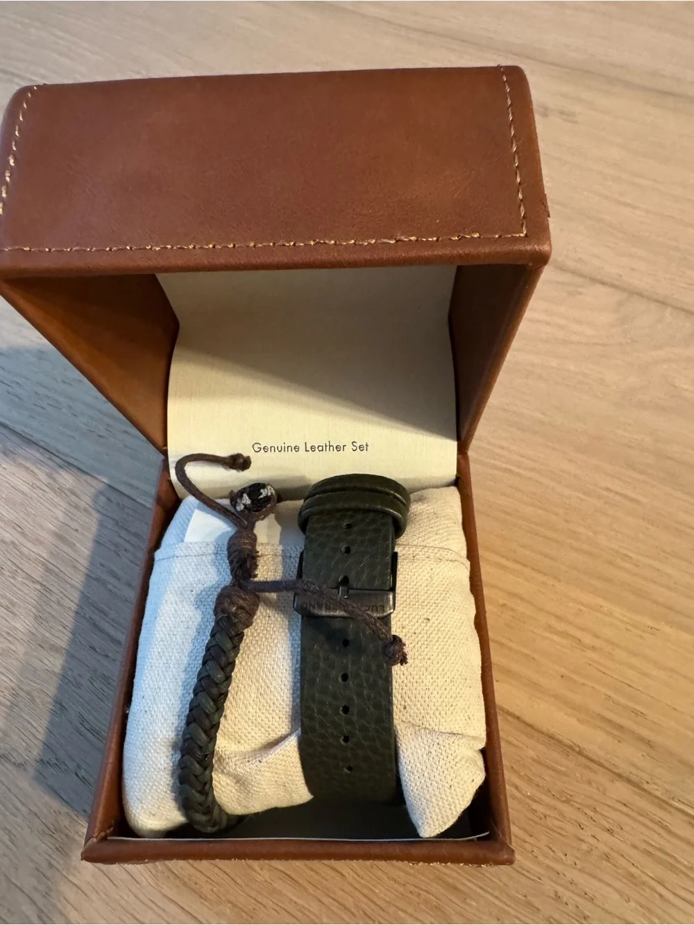 Lucky Brand Olive Green Leather Watch with Black Dial and Braided Bracelet